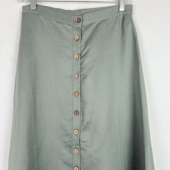 NWT Chaser Linen Button Down A Line Midi Skirt Sage Green Size Small S NEW - Picture 3 of 10